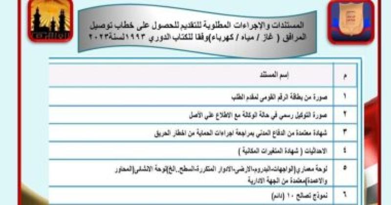 المستندات المطلوبة للتقديم للحصول على خطاب توصيل المرافق