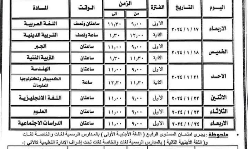 جدول امتحانات الفصل الدراسي الأول